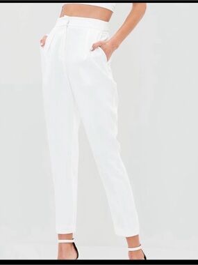 Missguided White and Tan High-Waist Cropped Tapered Pants(Both for $30)